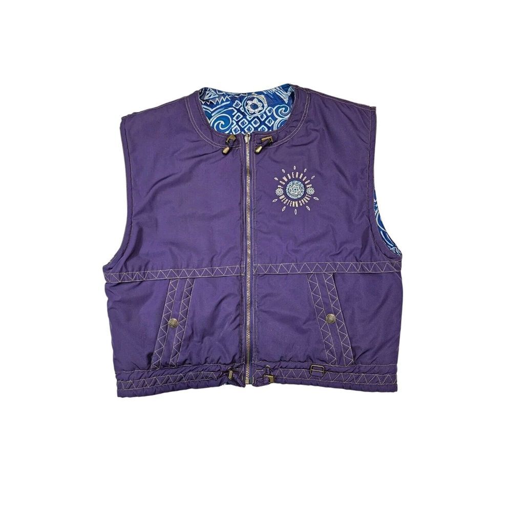 Vintage Powderhorn Western Sport Womens 14 Reversible Puffer Vest Purple Blue